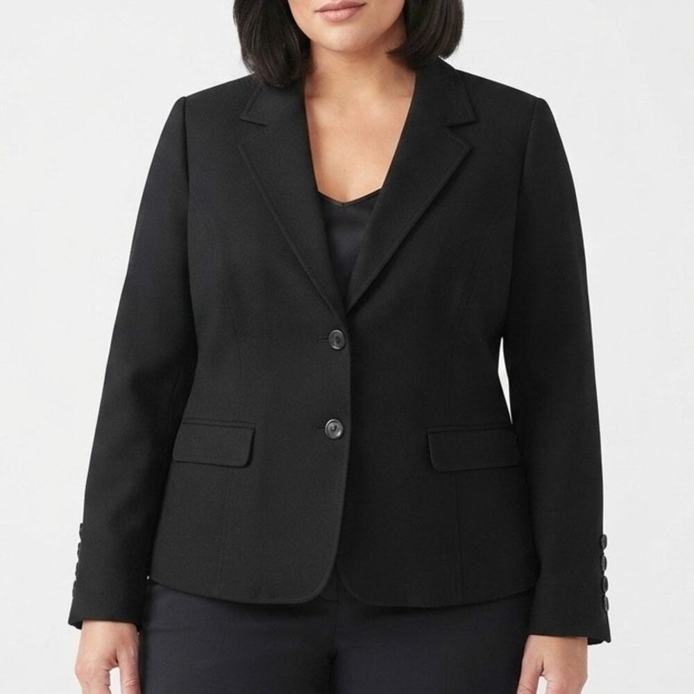 Pendleton 100% Virgin Wool Black Two-Button Tailored Blazer Jacket Size 16